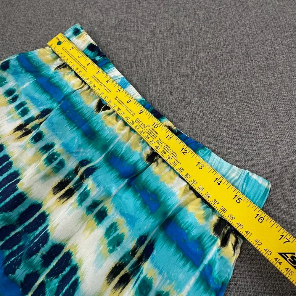 Banana Republic Silk Skirt Pullover Elastic Waist Sz 14 Yellow Blue White Pocket